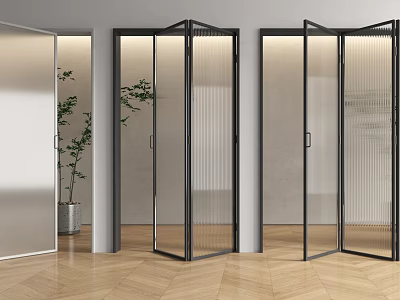Modern Interior Featuring Sleek Black Frame Glass Folding Doors And Open Space Design 3d model