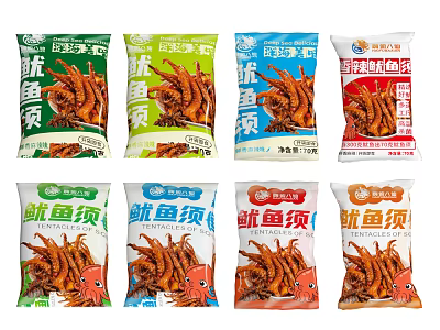 Variety Of Squid Whisker Snacks Product Packages 3d model