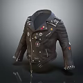 Stylish Black Leather Jacket With Studs Patches And Zipper Details