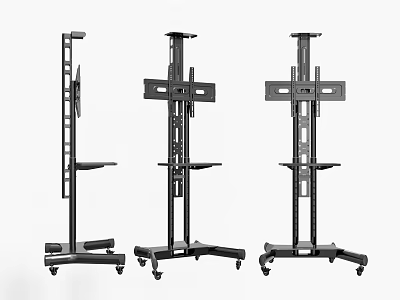 Three Black Mobile Shelving Units With Stand Structure And Rolling Wheels 3d model