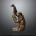 Realistic Sloth Sculpture in Sitting Pose with Long Raised Arms and Detailed Fur Texture