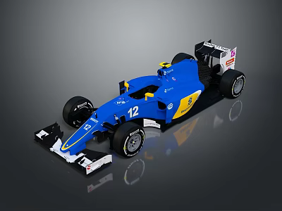 Blue Single Seater Racing Car With Number 12 Streamlined Design And Black Tires 3d model