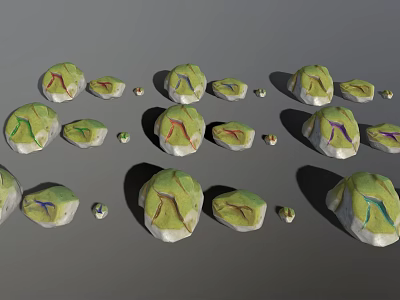 Green And White Decorative Stone Pieces With Colorful Lines And Small Ornaments 3d model