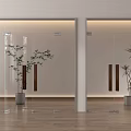 Glass Double Doors in Modern Interior with Light Wall Wooden Floor and Potted Plants