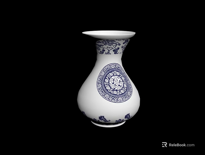 White Ceramic Vase With Blue Floral Patterns And Circular Decorative Design 3d model 