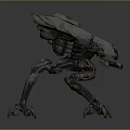 Sci Fi Mechanical Four Legged Character With Red Glowing Parts And Weapon Turrets