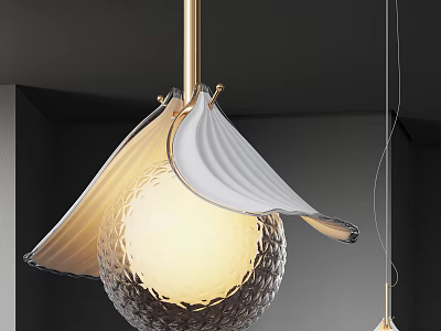Modern Pendant Light With Transparent Spherical Bulb And White Wavy Lampshade 3d model