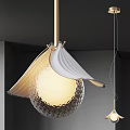 Modern Pendant Light With Transparent Spherical Bulb And White Wavy Lampshade