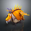 Cartoon Fantasy Creature Featuring Yellow Dragon Head Sharp Fangs Beige Body And Orange Flame Wings