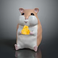 Cute Brown And White Hamster Holding Yellow Food Piece On Gray Background