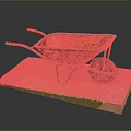 Red Rusty Wheelbarrow Placed On Grid Patterned Wooden Display Stand 3d model