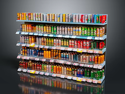 Vibrant Colored Canned Foods Arranged On Retail Shelf For Customer Viewing 3d model