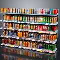 Vibrant Colored Canned Foods Arranged On Retail Shelf For Customer Viewing