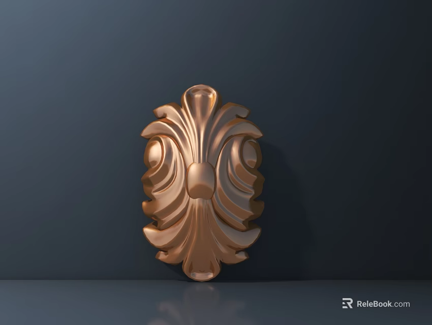 Golden Ornate Carved Decorative Ornament With Symmetrical Floral Pattern Design 3d model 