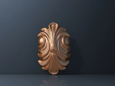 Golden Ornate Carved Decorative Ornament With Symmetrical Floral Pattern Design 3d model