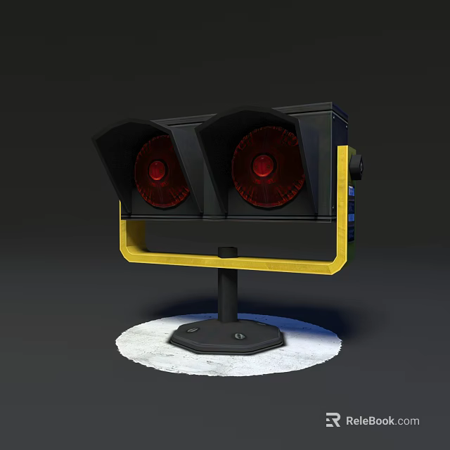 Other Warning Signal Light with Black Housing Red Lamps Yellow Frame and Pedestal Base 3d model 