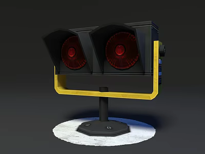 Other Warning Signal Light with Black Housing Red Lamps Yellow Frame and Pedestal Base 3d model