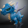 Blue Baby Dragon With White Horns Purple Wings And Green Eyes
