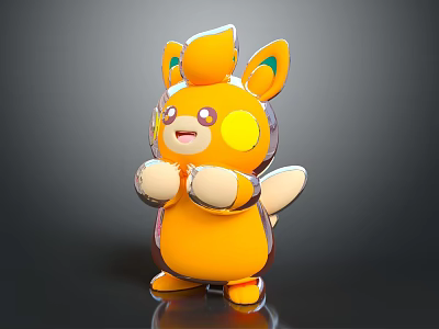 Cute Yellow Cartoon Creature Character 3D Model With Big Ears Round Chest Patch Standing Pose 3d model