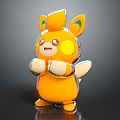 Cute Yellow Cartoon Creature Character 3D Model With Big Ears Round Chest Patch Standing Pose 3d model