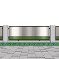 Modern Feature Wall With Metal Slats White Pillars And Green Plants Under Blue Sky