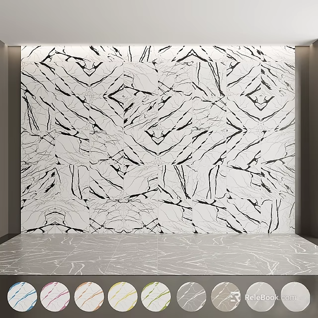 Black And White Veined Marble Decorative Wall And Floor Components For Interior 3d model 