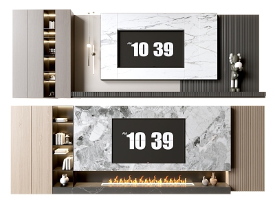 TV background wall ornaments TV balcony cabinet fireplace 3d model