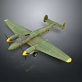 Vintage Green Airplane Model With Two Propellers Yellow Wing Tips And Red Tail Insignia