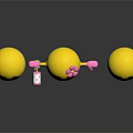 Decorative Ornament Set Of Yellow Smiley Faces With Pink Flower Feet And Different Expressions