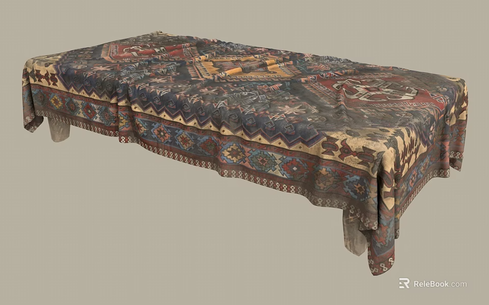 Elegant Decorative Ornament Set With Long Table Patterned Tablecloth Intricate Patterns And Lace Trim 3d model 