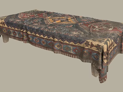 Elegant Decorative Ornament Set With Long Table Patterned Tablecloth Intricate Patterns And Lace Trim 3d model