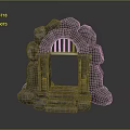 Medieval Stone Archway Structure With Rough Stone Framing Grille And Steps