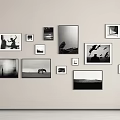 Black And White Photo Gallery Wall Design With Various Sizes Frames In Modern Interior