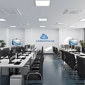 Modern Public Office Space With Workstations Computers Ceiling Lights And Windows 3d model