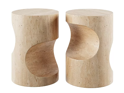 Modern Artistic Beige Travertine Stools With Curved Sculptural Hollowed Out Design 3d model