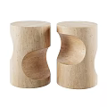 Modern Artistic Beige Travertine Stools With Curved Sculptural Hollowed Out Design