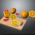 Fresh Whole And Sliced Oranges With Grapefruits On Wooden Cutting Board