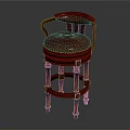 Traditional Wooden Frame Bar Stool With Leather Upholstered Seat Curved Legs And Armrests