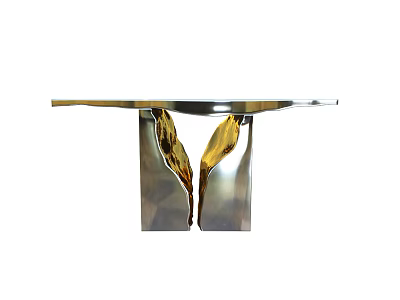 Modern Decorative Table With Silver Tabletop And Golden Leaf Shaped Legs 3d model