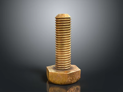 Brass Colored Hexagonal Head Threaded Shaft Metal Bolt Industrial Hardware Component With Reflection 3d model