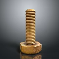 Brass Colored Hexagonal Head Threaded Shaft Metal Bolt Industrial Hardware Component With Reflection