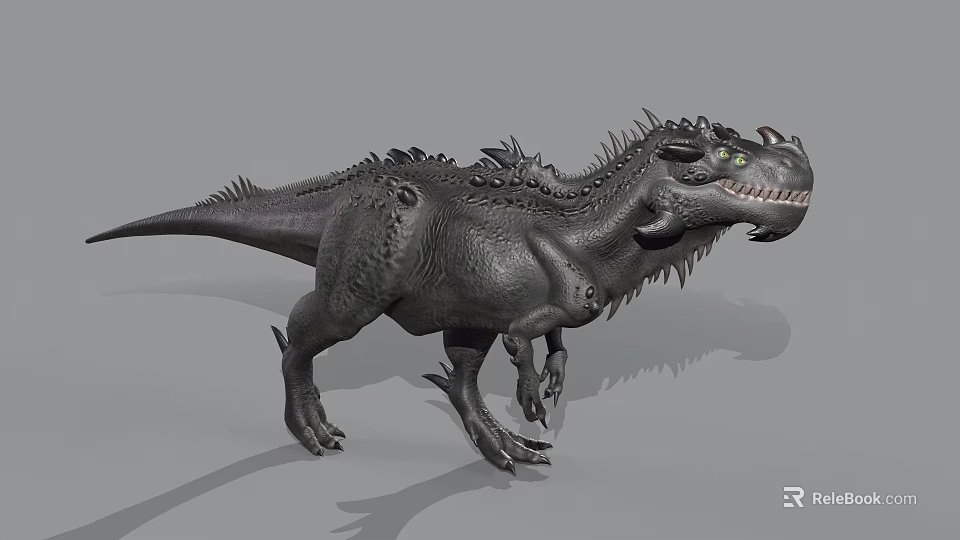 Realistic Black Dinosaur Model With Back Spikes Green Eyes And 3D Render 3d model 
