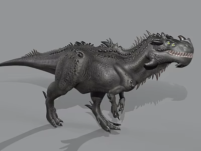 Realistic Black Dinosaur Model With Back Spikes Green Eyes And 3D Render 3d model