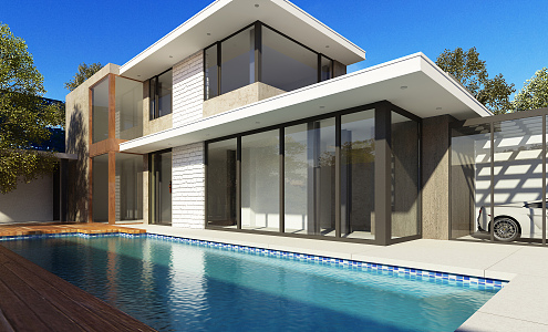 Modern single-family villa building exterior 3d model