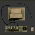 Retro Electronic Computer With Decorative Monitor Keyboard Mouse And Cartoon Screen