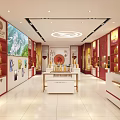 Tobacco and Liquor Store Interior Featuring Red Walls Display Cabinets Wine And Cigarette Displays