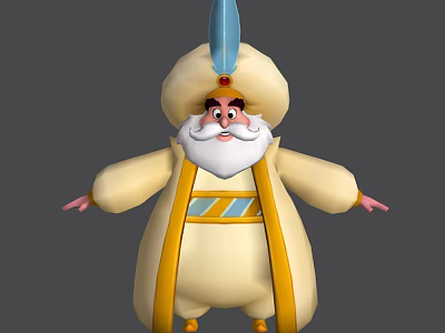 Cartoon Style Game and Movie Character With Feathered Turban White Beard and Yellow Robe 3d model