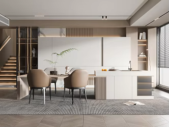Modern Restaurant Dining Table and Chair Floor Lamp Wall Cream Dining Room Cabinet 3d model