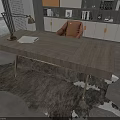 Modern Wooden Desk with Orange Chair Shelf Books and Window View Rug