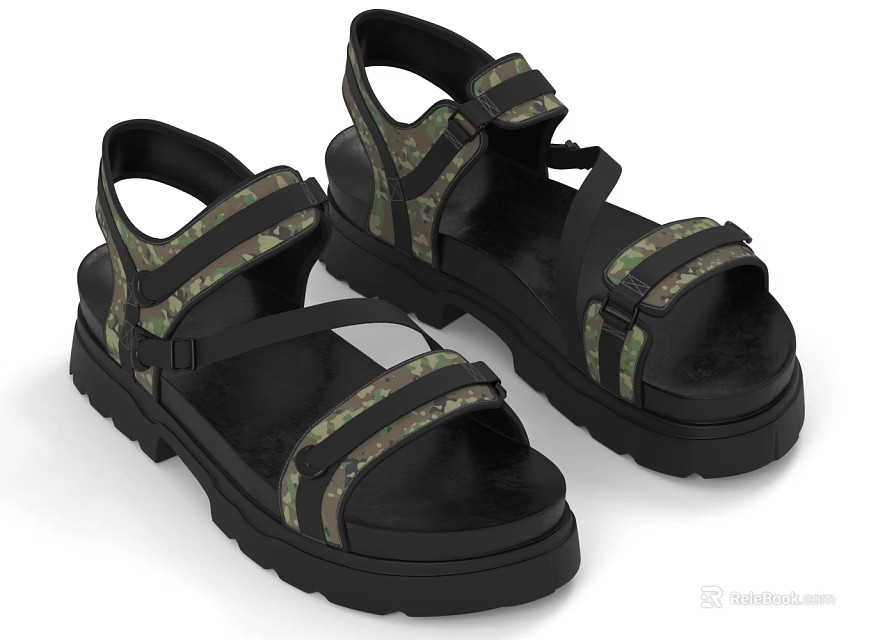 Fashionable Camouflage Strap Sandals With Black Thick Sole And Casual Design 3d model 